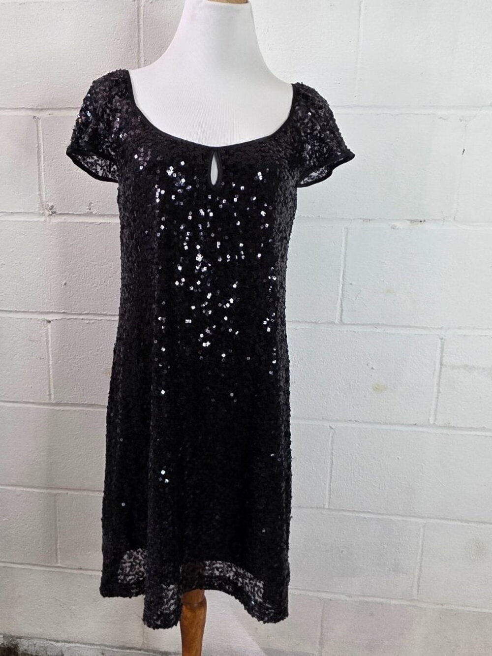 y2k Glam Girly Femi Alt Goth Indie Sleaze Black Sequined Babydoll Mini Dress
